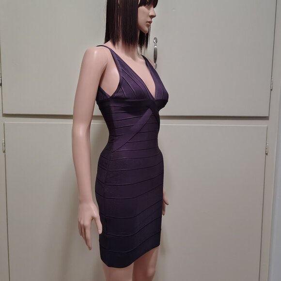 Rachael G. Stretch Violet Strappy V-Neck Dress with Front and Back Cutout - Picture 2 of 10